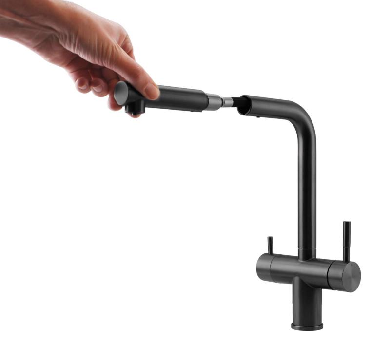 Pure.Sink Elite Acél Clear-S PVD fegyverfém 3-utas Konyhai csaptelep Kihúzható Kifolyóval és Szűrt Vízzel PS8120-61