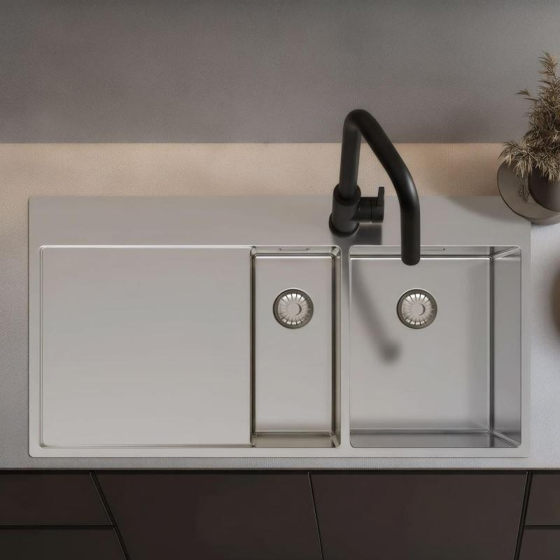 Pure.Sink Exclusivo Rozsdamentes acél 1,5  mosogató lecsepegtetővel 100x52 cm Csap jobb oldalon PEX3418100RT-02