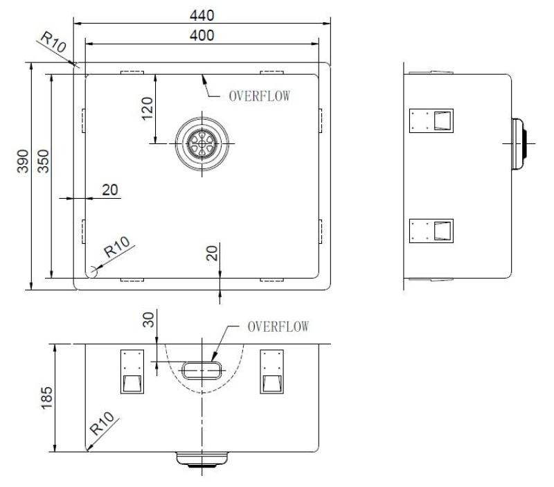 Pure.Sink Exclusivo Speciális 35 cm hosszú rozsdamentes acél mosogató 40x35 cm 10 mm sugarú PEX4035-02