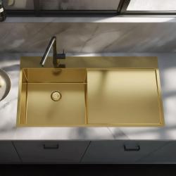Pure.Sink Exclusivo Aranyszínű mosogató lecsepegtetővel 100x52 cm Csap bal oldalon PEX47100LT-60