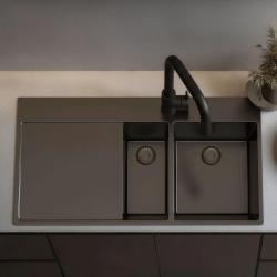 Pure.Sink Exclusivo Gun metal 1,5  mosogató lecsepegtetővel 100x52 cm Csaptelep jobb oldalon PEX3418100RT-61