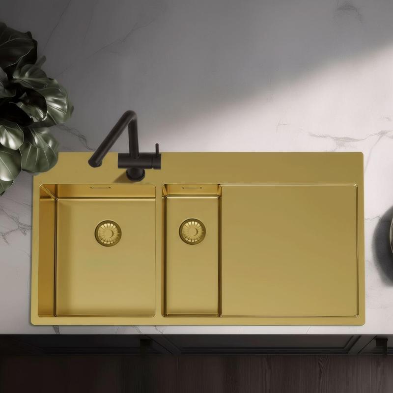 Pure.Sink Exclusivo Arany 1,5  mosogató lecsepegtetővel 100x52 cm Csap bal oldalon PEX3418100LT-60