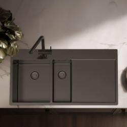 Pure.Sink Exclusivo Gun metal 1,5  mosogató lecsepegtetővel 100x52 cm Tapwing bal oldali PEX3418100LT-61