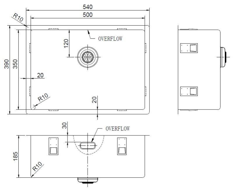 Pure.Sink Exclusivo Speciális 35 cm hosszú réz mosogató 50x35 cm 10 mm sugarú PEX5035-62