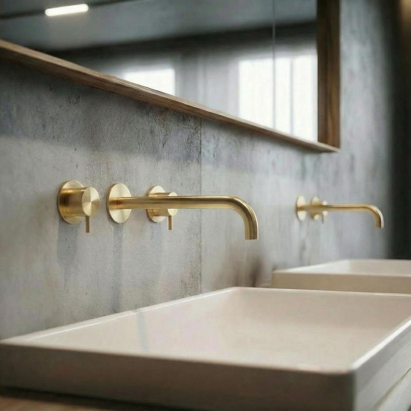 Waterevolution Flow 3 lyukas beépíthető mosdócsaptelep PVD fehér arany, 21 cm-es kifolyóval T1163FWGE-21