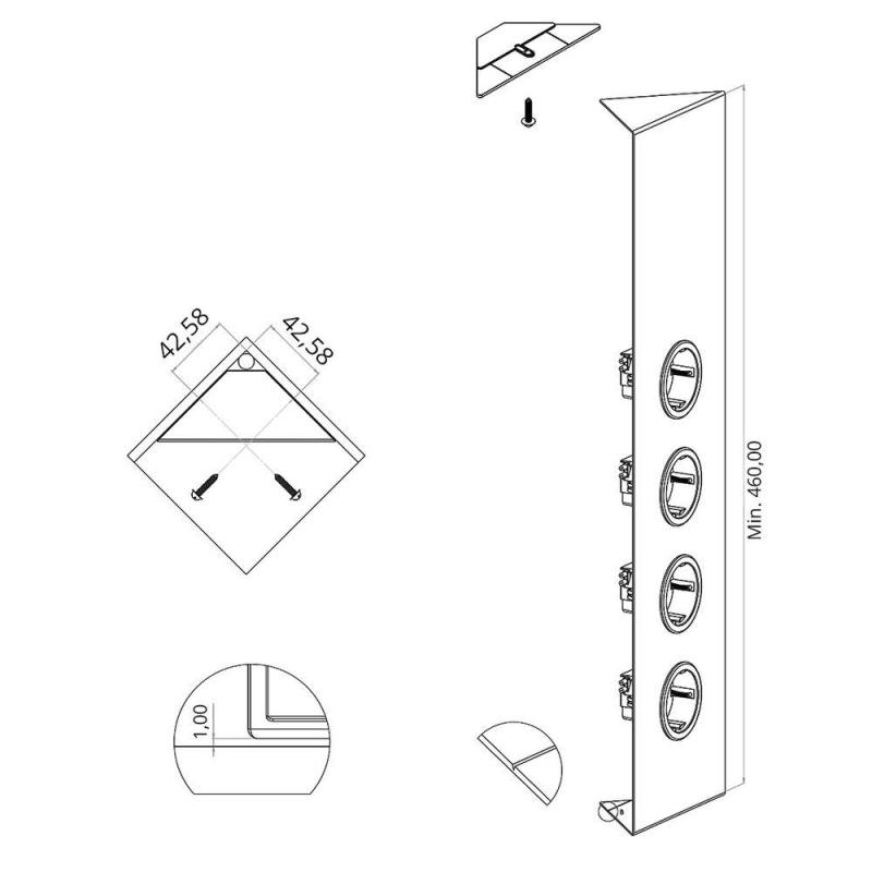 Indux Corner 4 csatlakozóval ellátott energiaoszlop Földelő csatlakozó Fekete 1208972307