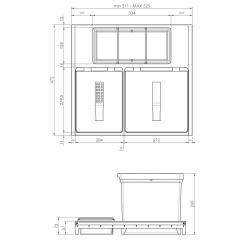 Indux Sort Kétszeres hulladékgyűjtő rendszer Kézi vezérlés kihúzható fiókokhoz 1208972319