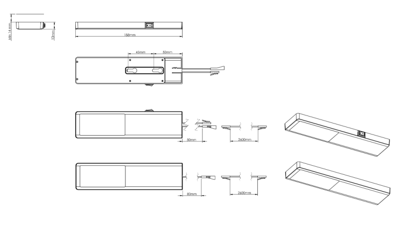 Indux Nivo Konyhai LED spot 3 W központi kapcsolóval, alumínium megjelenésű 1208972333