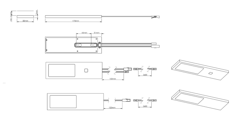 Indux Lino Konyhai LED-készlet 3 spotlámpával, 4 W, beépített érintésérzékeny dimmer kapcsolóval, fekete 1208972391