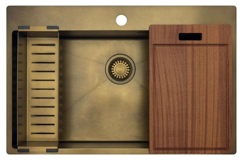 Pure.Sink Luxion Nagy PVD antik bronz mosogató 78x50 cm Tapwing csaplyukkal és aljzatállvánnyal PLX7850T-64