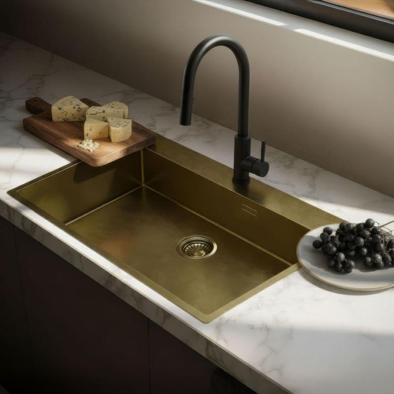 Pure.Sink Luxion Nagy PVD antik bronz mosogató 78x50 cm Tapwing csaplyukkal és aljzatállvánnyal PLX7850T-64