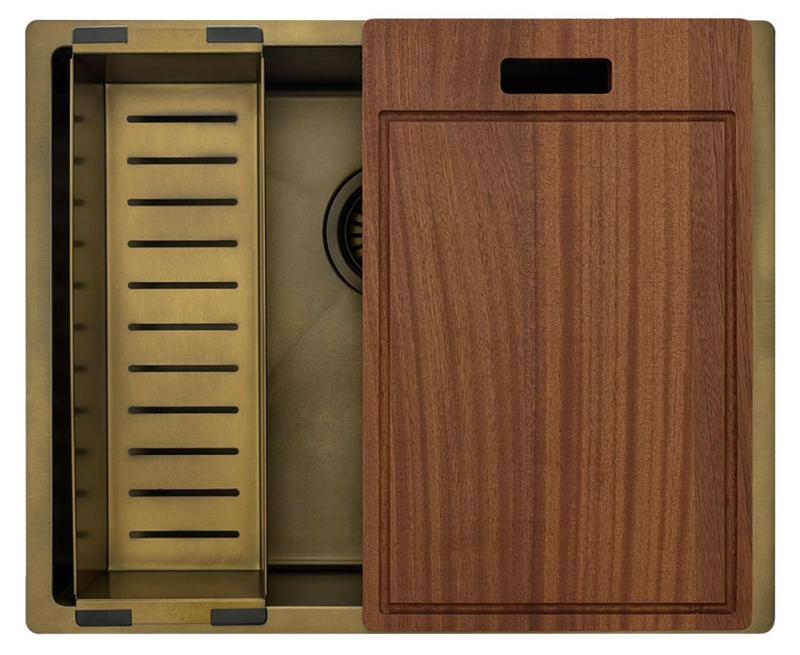 Pure.Sink Luxion PVD Antik bronz mosogató 50x40 cm alulról szerelhető, síkba építhető és felülről szerelhető, alsó polccal PLX5040-64