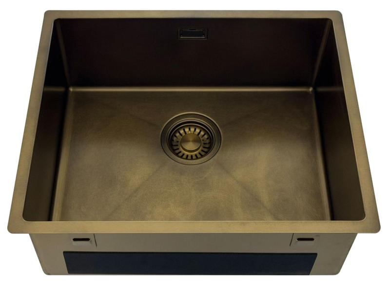 Pure.Sink Luxion PVD Antik bronz mosogató 50x40 cm alulról szerelhető, síkba építhető és felülről szerelhető, alsó polccal PLX5040-64