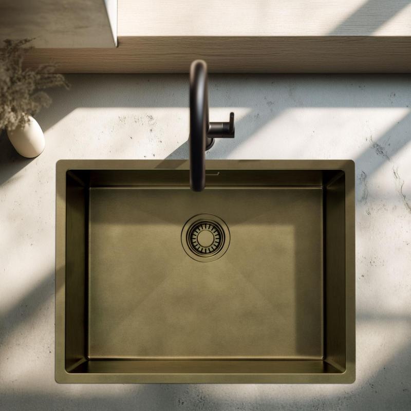 Pure.Sink Luxion PVD Antik bronz mosogató 55x40 cm alátét, síkba építhető és felépíthető  fenékállvánnyal PLX5540-64