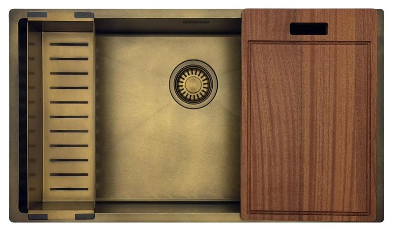 Pure.Sink Luxion Nagy PVD antik bronz mosogató 74x40 cm alulról szerelhető, síkba építhető és felülről szerelhető, aljzatállvánnyal PLX7440-64