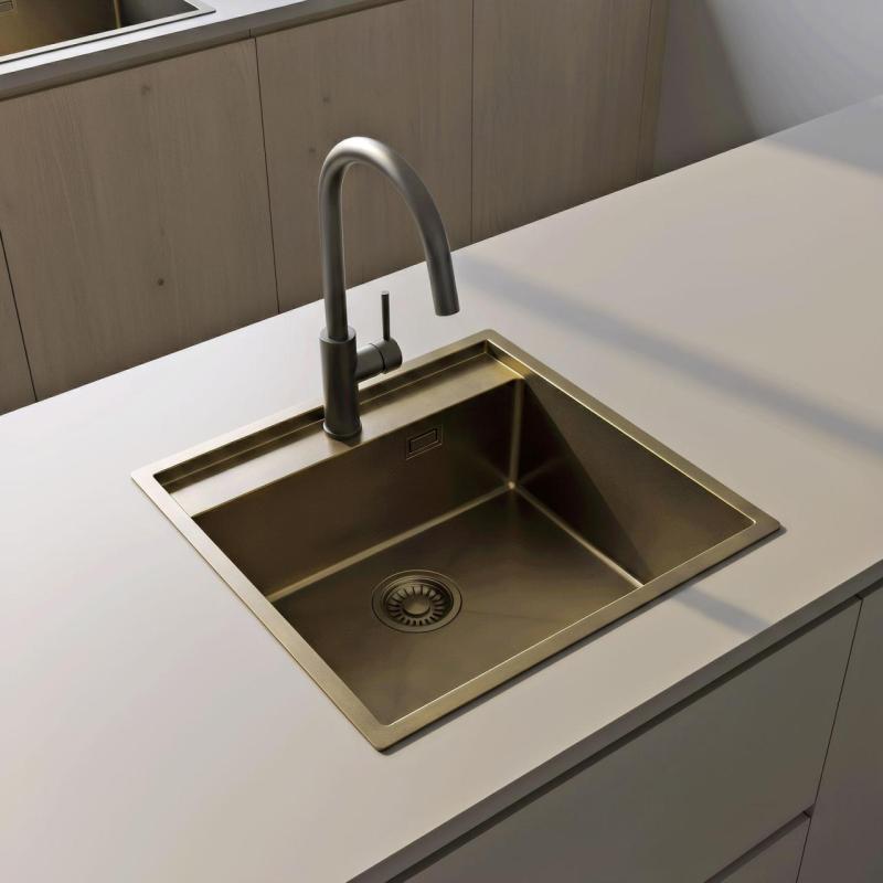 Pure.Sink Luxion PVD Antik bronz mosogató 51x50 cm Tapwing csaplyukkal és aljzatállvánnyal PLX5150T-64