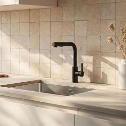 Graniteland Celeste Fekete konyhai csaptelep kihúzható kifolyóval és kettős funkciójú kézi zuhannyal 1208972454