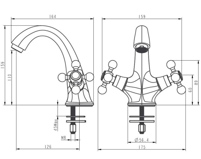 Aquanello Heritage Ascot Klasszikus nosztalgikus mosdócsaptelep rozsdamentes acél NB-4101-HA