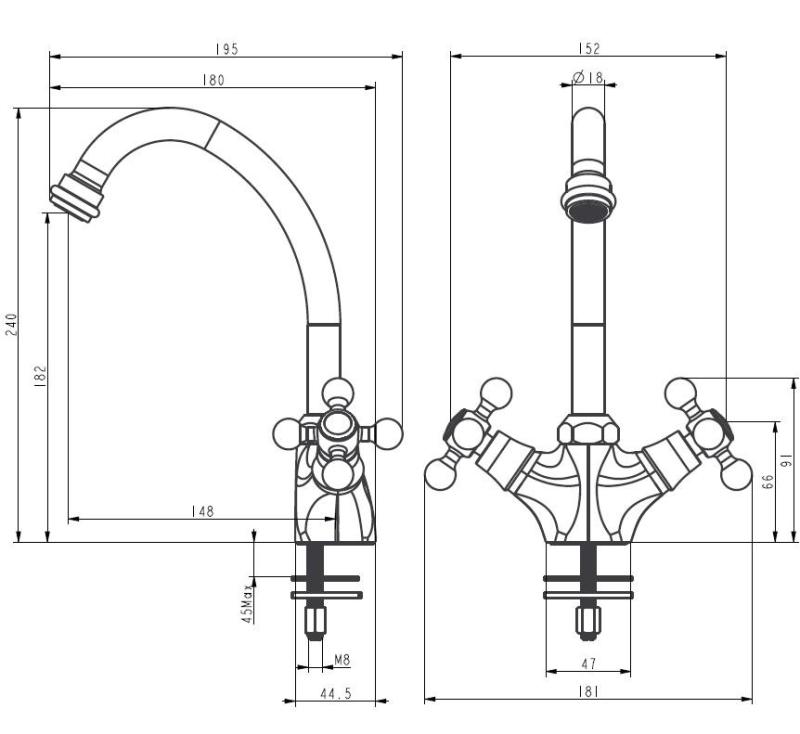 Aquanello Heritage Ascot Klasszikus konyha Nosztalgikus konyhai csaptelep Króm CR-4004-HA