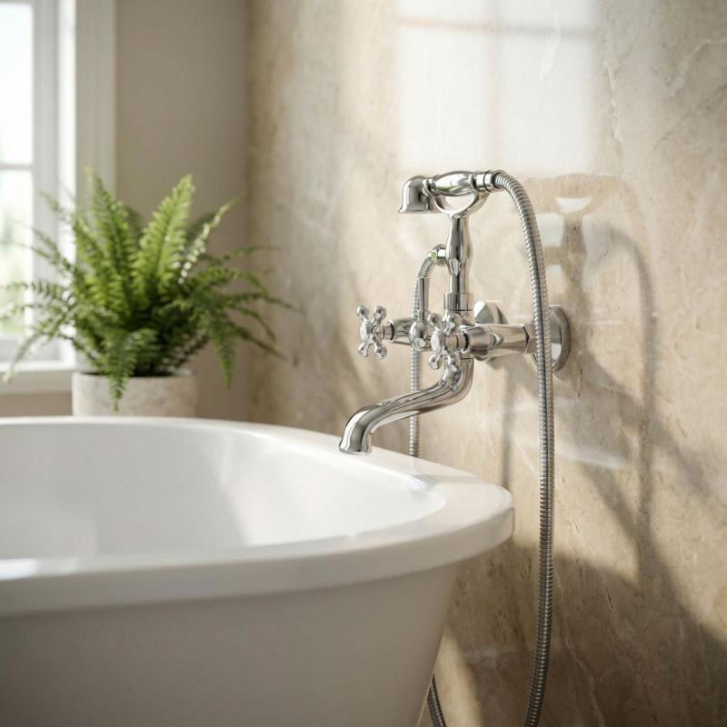 Aquanello Heritage Ascot Klasszikus felépítésű fürdőkád csaptelep csillaggombokkal, króm, kézi zuhannyal CR-3002-HA