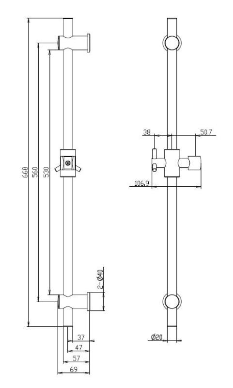 Aquanello Heritage Collection Klasszikus csúszókar 668 mm rozsdamentes acél NB-9004-HC