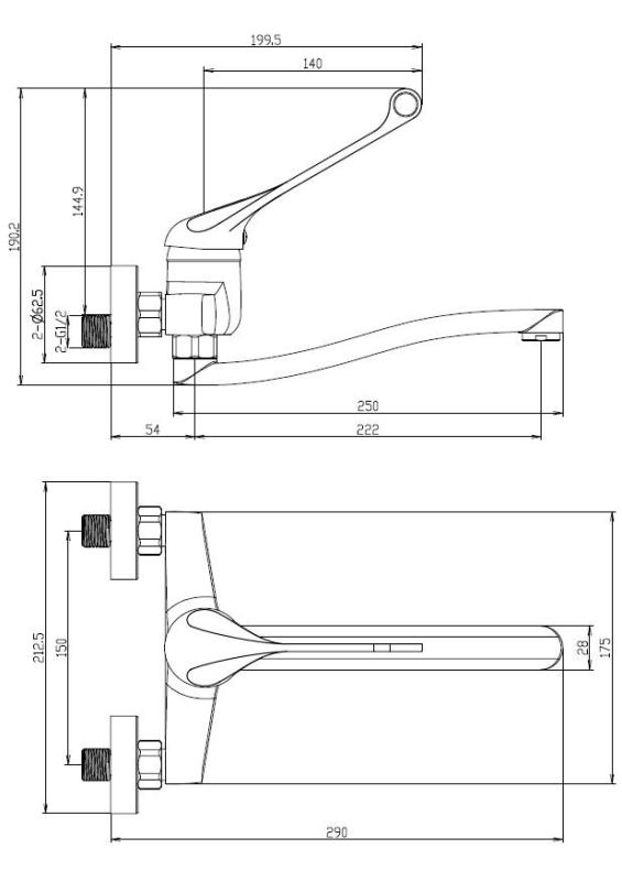 Aquanello Medic Konyhai fali csaptelep hosszú karral, fekete BL-1005-MD