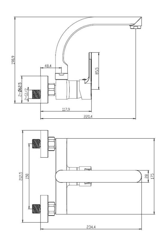 Aquanello Casa Konyhai fali csaptelep  felső kifolyóval, króm CR-1003-CS