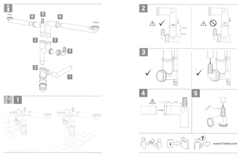Franke ruimtebesparende afvoerset voor een keukenspoelbak met 2 bakken Spazio 2 2269