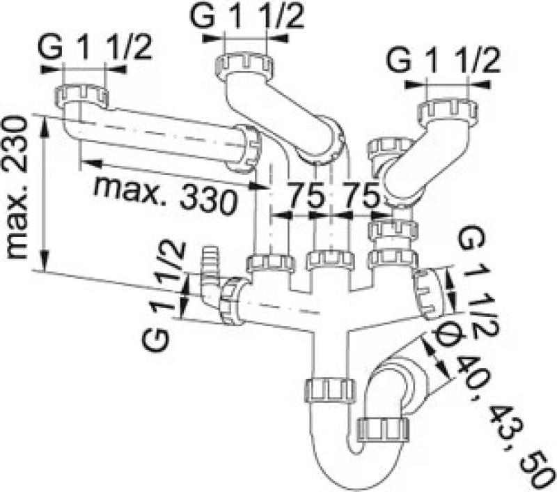 Franke Spazio 3 helytakarékos konyhai szifon 3 mosogatókagylóhoz 6213